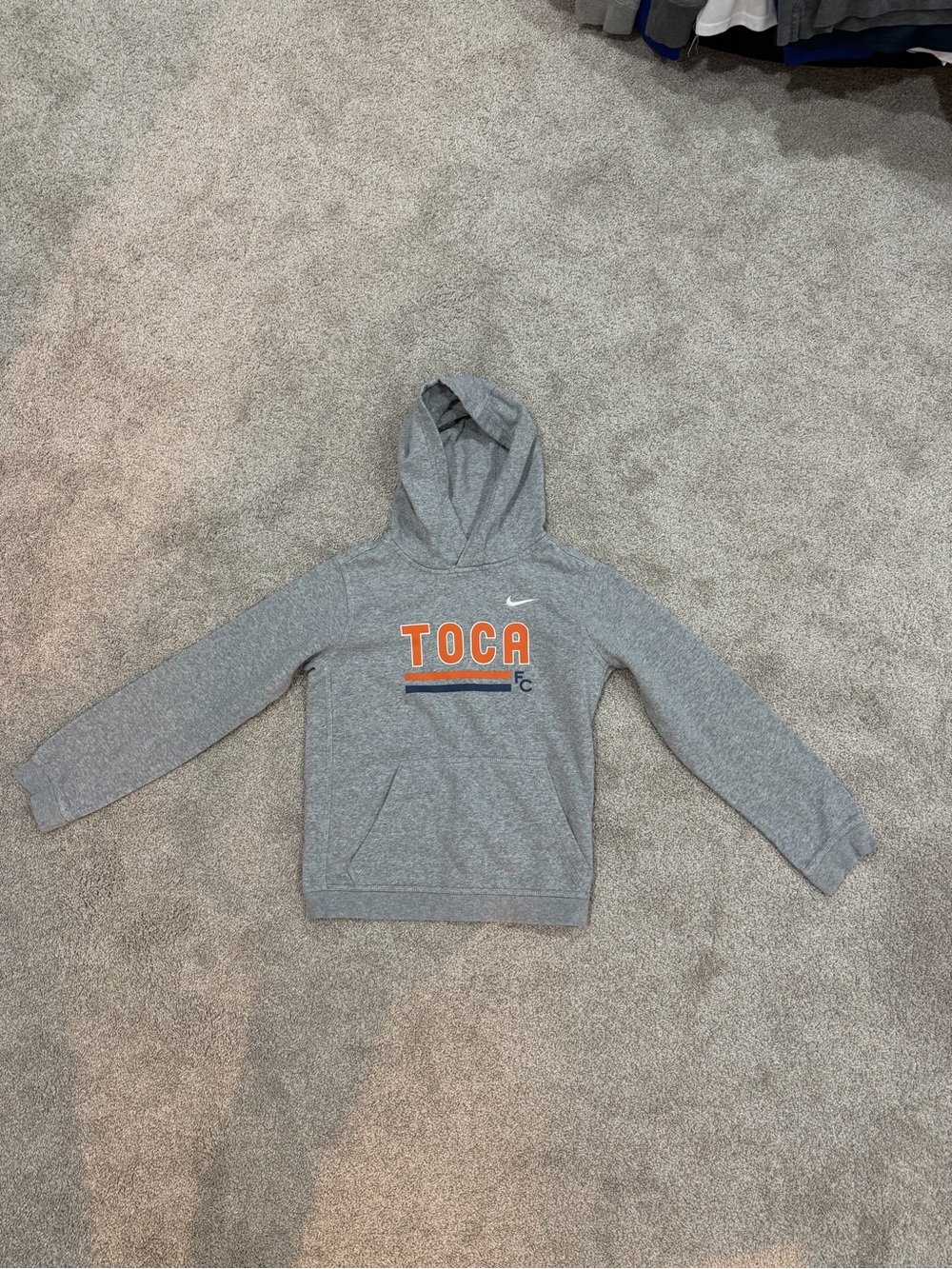 Nike Gray Kids Hooded Sweatshirt with Orange & Navy TOCA Logo
